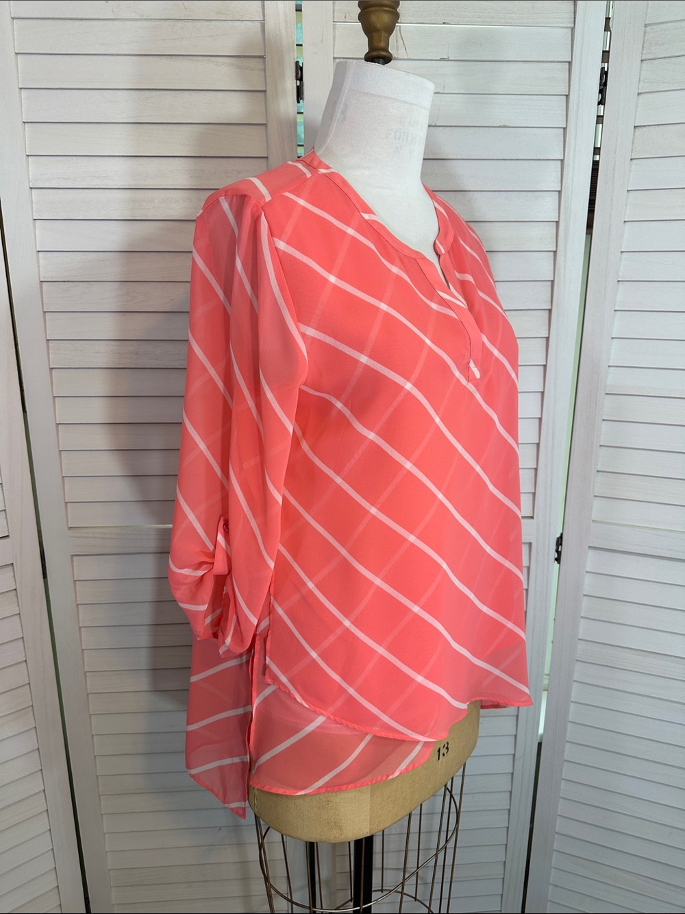 Chico's Chiffon Tunic Size 12 Pink LW Flowy - Picture 4 of 14